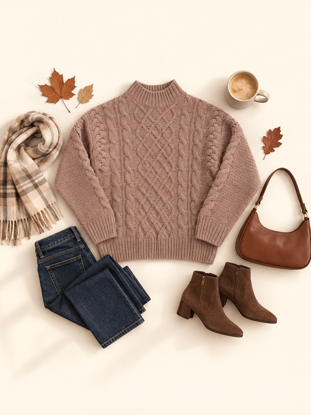 Primark Cable-Knit Mock Neck Sweater in Dusty Mauve